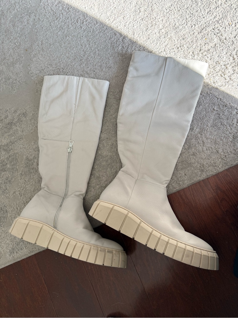 MJUS Made in Italy cream Leather Knee-High Lug Sole Boots